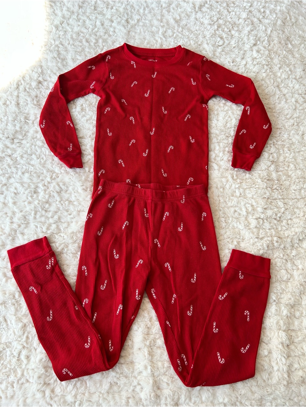 Carter's Red Candy Cane Ribbed Kids Pajama Set